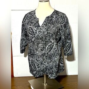 White stag 3XL 22/24 Women's Black & White Paisley Top 3/4 L sleeve w/sparkles